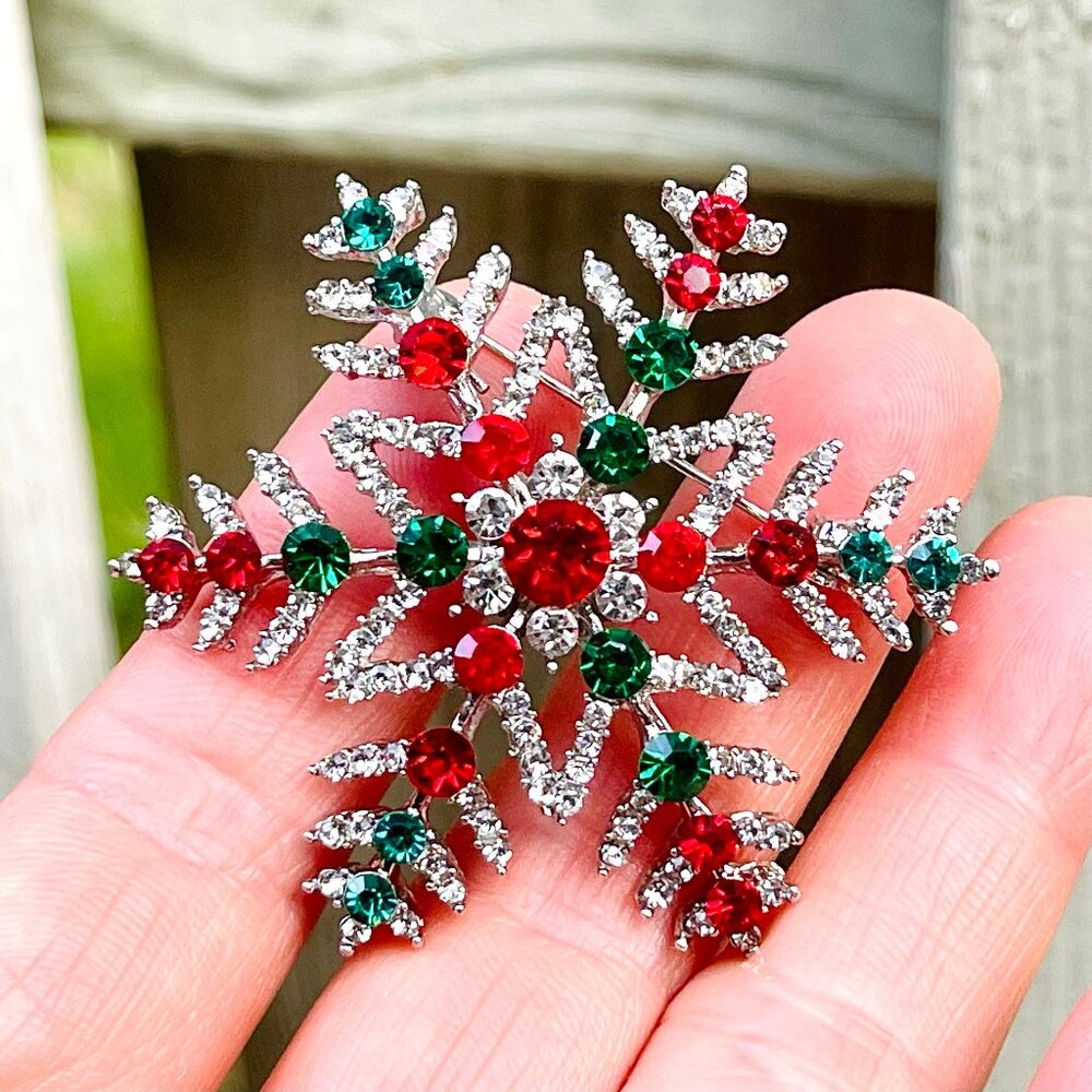 Christmas Rhinestone Brooch Christmas Snowflake Brooch Pin Snowflake Pendant